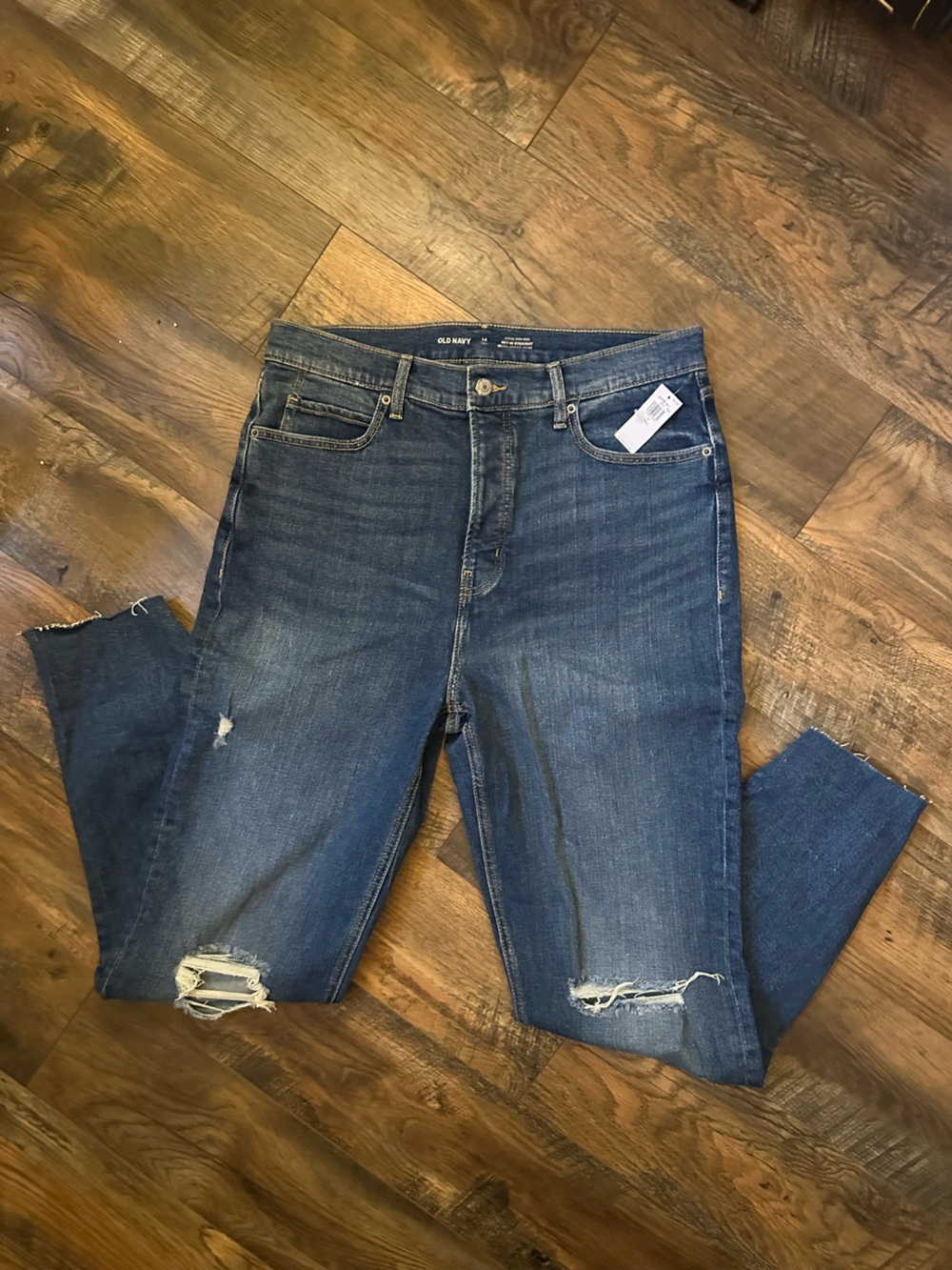 Old Navy Tall Sky High Distressed Dark Blue Jeans